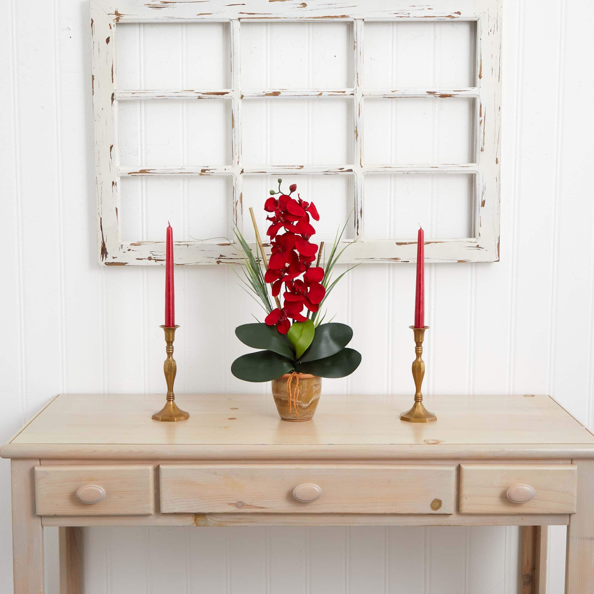 21" Red Orchid Silk Arrangement in Ceramic Vase